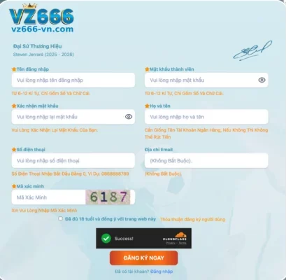 Đăng Ký Tài Khoản Tại VZ666 Casino